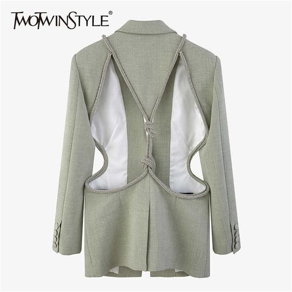 twotwinstyle hollow out solid blazer for women notched long sleeve casual korean blazers female spring fashion clothes 220402, White;black
twotwinstyle hollow out solid blazer for women notched long sleeve casual korean blazers female spring fashion clothes 220402, White;black