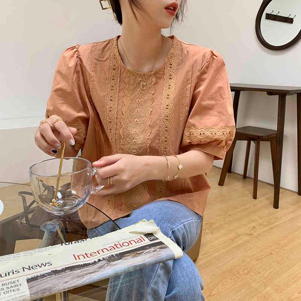 lace patchwork loose short sleeve solid oneck women causal pullover all match vintage fashion female blouses 210426, White
lace patchwork loose short sleeve solid oneck women causal pullover all match vintage fashion female blouses 210426, White