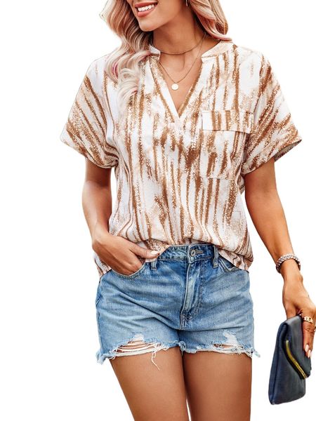 tie dye batwing sleeve flap pocket blouse e4r0#, White