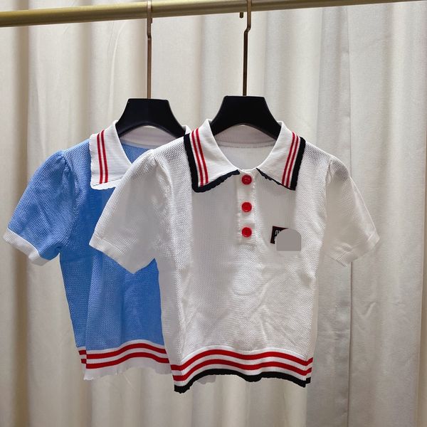 6 2022 runway summer brand same style sweater blue white crew neck short sleeve women's sweaters qian, White;black
6 2022 runway summer brand same style sweater blue white crew neck short sleeve women's sweaters qian, White;black