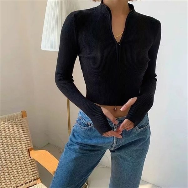 high neck zipper front knitted sweater women solid pullover winter spring 210317, White
high neck zipper front knitted sweater women solid pullover winter spring 210317, White