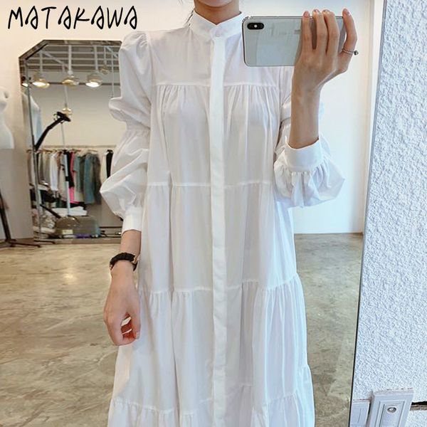 french temperament standup collar women dress singlebreasted loose wrinkle vestidos puff sleeve shirt long dresses 210506, Black;gray
french temperament standup collar women dress singlebreasted loose wrinkle vestidos puff sleeve shirt long dresses 210506, Black;gray