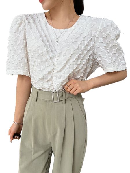 dazy ruched puff sleeve blouse t6tt#, White
dazy ruched puff sleeve blouse t6tt#, White