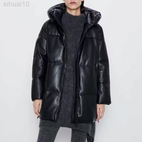 winter parkas women fashion autumn hooded long coats women elegant zipper pu leather loose cotton jackets female ladies l220730, Black
winter parkas women fashion autumn hooded long coats women elegant zipper pu leather loose cotton jackets female ladies l220730, Black