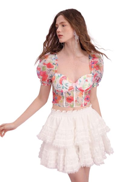 mod floral print bow detail sweetheart neck puff sleeve organza blouse d5iq#, White
mod floral print bow detail sweetheart neck puff sleeve organza blouse d5iq#, White