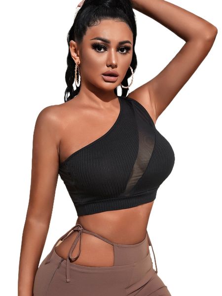 sxy mesh insert one shoulder crop q25u#, White
sxy mesh insert one shoulder crop q25u#, White