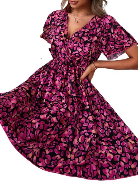 all over print surplice front a-line dress 94hs#, Black;gray
all over print surplice front a-line dress 94hs#, Black;gray