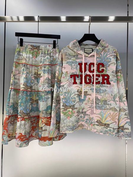 two piece dress spring year of the tiger full jungle flowers cotton drawstring hooded sweater elastic waist skirt, White
two piece dress spring year of the tiger full jungle flowers cotton drawstring hooded sweater elastic waist skirt, White