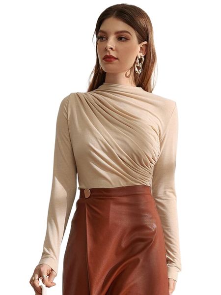 mock neck ruched tee z8hf#, White
mock neck ruched tee z8hf#, White