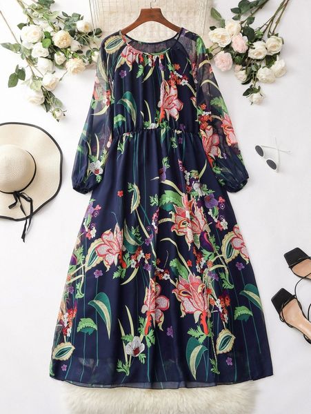 plus floral print lantern sleeve dress e4l3#, Black
plus floral print lantern sleeve dress e4l3#, Black