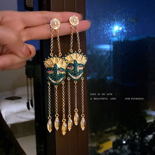 925 silver needle pearl green diamond indian earrings ethnic style tassel earrings long high profile eardrop for women, Golden
925 silver needle pearl green diamond indian earrings ethnic style tassel earrings long high profile eardrop for women, Golden
