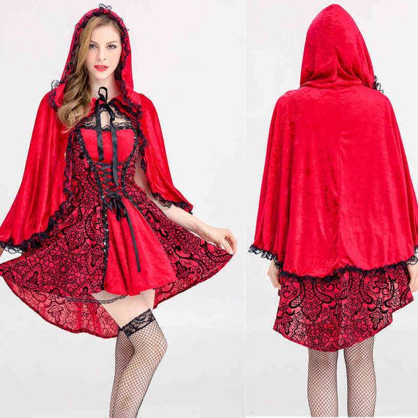 women little red riding hood come female halloween party cosplay fancy dress cloak l220714, Black;red
women little red riding hood come female halloween party cosplay fancy dress cloak l220714, Black;red