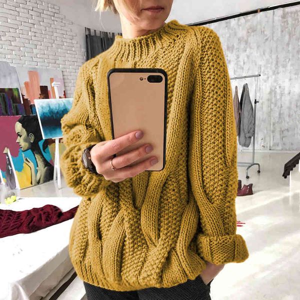 women's fashion long sleeve oversize o-neck knitted 2020 new autumn winter sweater solid thicken pullovers warm for women, White 
women's fashion long sleeve oversize o-neck knitted 2020 new autumn winter sweater solid thicken pullovers warm for women, White