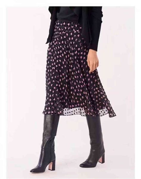 skirts df spring and summer fashion flocking wave dot three-dimensional printed silk pleated women's skirt, Black 
skirts df spring and summer fashion flocking wave dot three-dimensional printed silk pleated women's skirt, Black