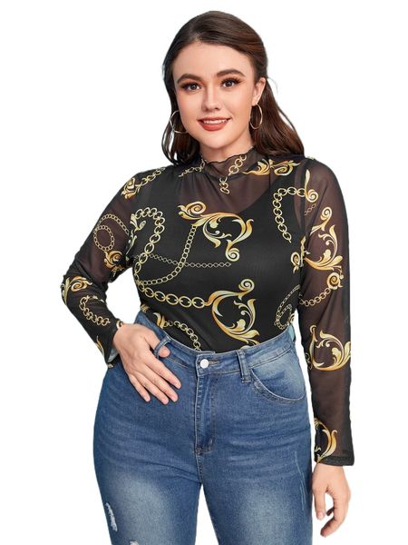 plus chain print mesh without camisole h8mv#, Black
plus chain print mesh without camisole h8mv#, Black