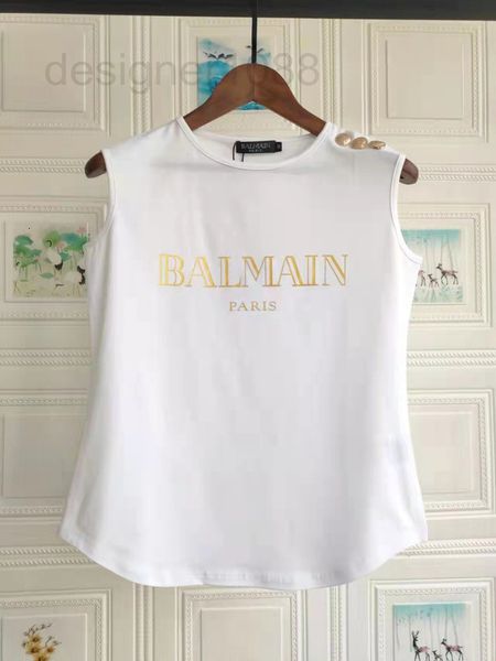 women's hoodies & sweatshirts designer liu yuyi's same balman gilding letter cotton gold button circular arc hem sleeveless vest w, Black