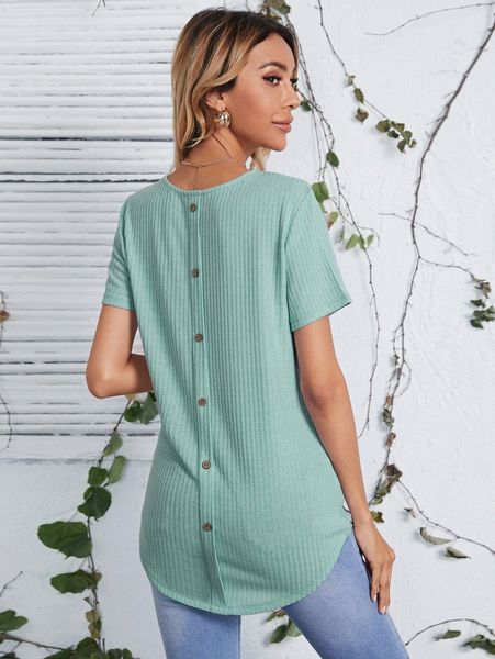 buttoned back rib-knit curved hem v50z#, White
buttoned back rib-knit curved hem v50z#, White