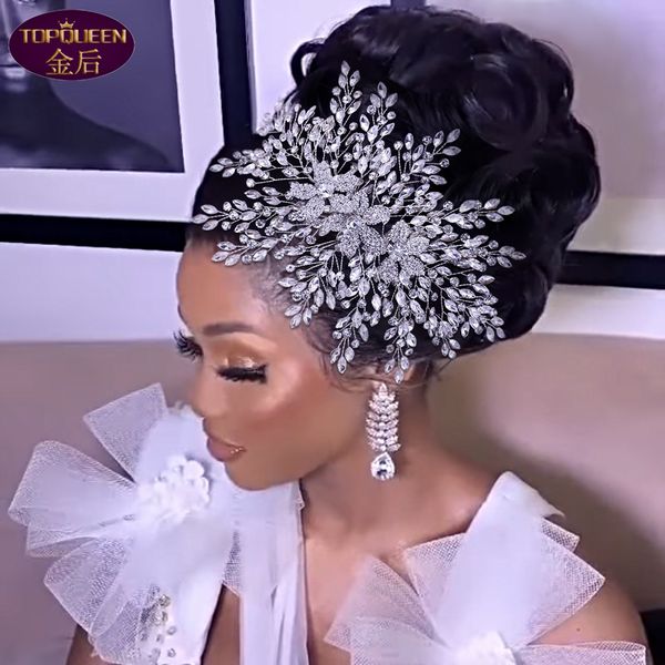 updo side crystal tiara baroque crystal bridal headwear crown rhinestone with wedding jewelry hair accessories bridal crowns headpieces, Silver