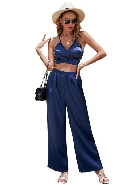 solid cami & pants c26q#, White