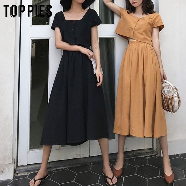 cotton linen sets summer two piece set korean vacation beach crop high waist aline skirts y200512, White
cotton linen sets summer two piece set korean vacation beach crop high waist aline skirts y200512, White