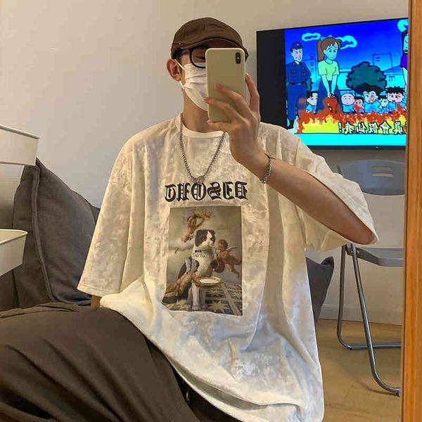 short sleeved summer high street fashion brand t-shirt men's ins design sense of minority clothing trend loose and versatile, White;black
short sleeved summer high street fashion brand t-shirt men's ins design sense of minority clothing trend loose and versatile, White;black