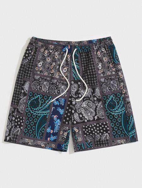 men paisley & patchwork print shorts p6pn#, White;black
