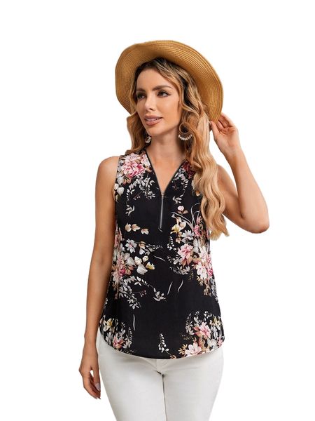 emery rose half zip floral print blouse m3r9#, White
emery rose half zip floral print blouse m3r9#, White