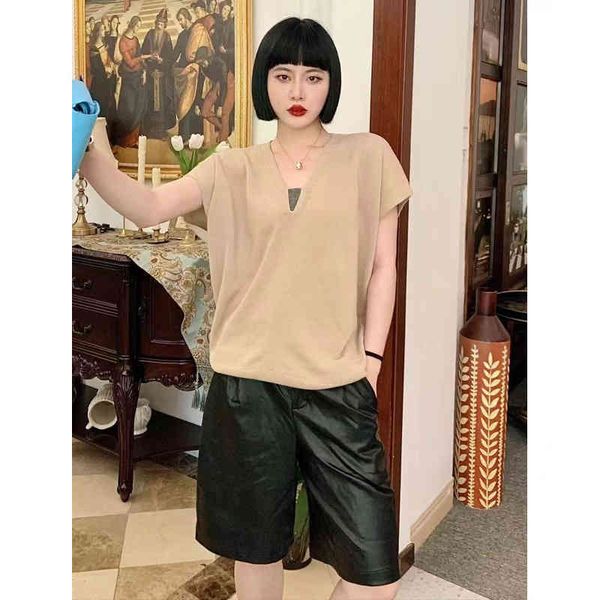 women's t-shirt selling spring and summer bc cotton knitted short sleeve fashion versatile off shoulder v-neck pullover t-shirt women l, White
women's t-shirt selling spring and summer bc cotton knitted short sleeve fashion versatile off shoulder v-neck pullover t-shirt women l, White