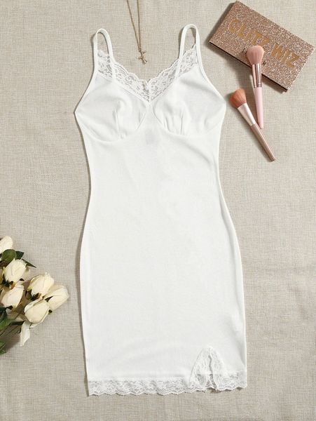 ribbed knit lace trim split hem bodycon dress y5gc#, Black;gray 
ribbed knit lace trim split hem bodycon dress y5gc#, Black;gray