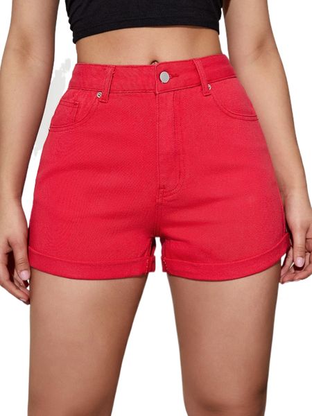 high waist solid denim shorts c5k9#, White;black
