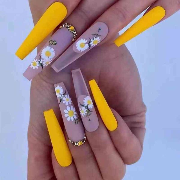 false nails 24pcs long coffin yellow flower designs rhinestone ballerina fake full cover nail tips press on 0616, Red;gold
false nails 24pcs long coffin yellow flower designs rhinestone ballerina fake full cover nail tips press on 0616, Red;gold