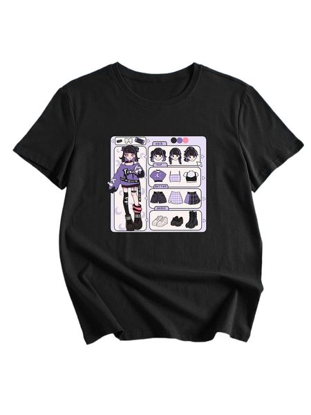 romwe x cherry figure print tee n6eo#, White 
romwe x cherry figure print tee n6eo#, White