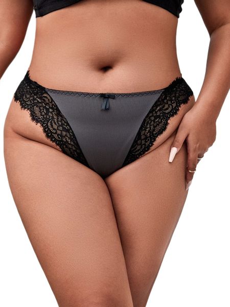 plus rib contrast lace bow front panty s63s#, Black;white
plus rib contrast lace bow front panty s63s#, Black;white