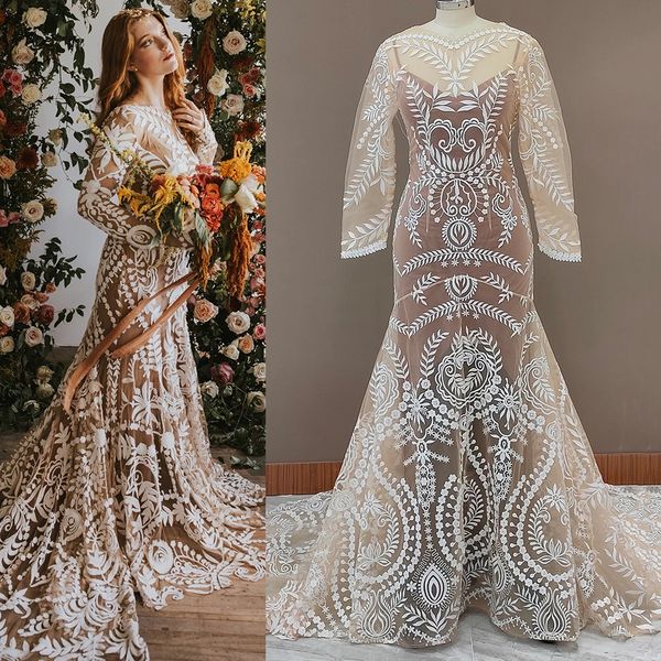 garden lace long sleeves wedding dresses overweight boho tan two pieces mermaid rustic open back v neck bridal gowns, White
garden lace long sleeves wedding dresses overweight boho tan two pieces mermaid rustic open back v neck bridal gowns, White