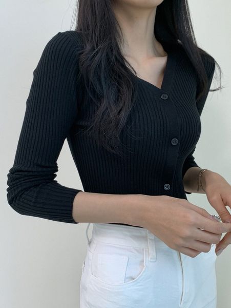 dazy ribbed knit button front slim fit cardigan u3v9#, White;black