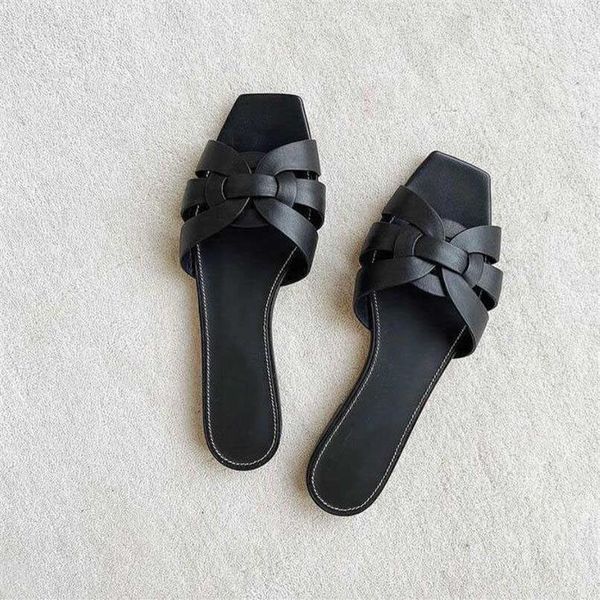 name brand slippers tribute flat sole sandals woven leather women sandal slide slipper slip square toe shoes lady outdoor party dr257e, Black
name brand slippers tribute flat sole sandals woven leather women sandal slide slipper slip square toe shoes lady outdoor party dr257e, Black