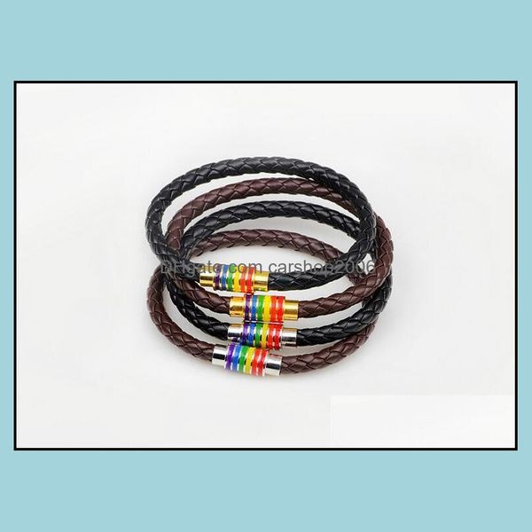 charm bracelets jewelry fashion rainbow woven leather stainless steel magnetic buckle bracelet for men women gift 50pcs epacket drop deliver, Golden;silver
charm bracelets jewelry fashion rainbow woven leather stainless steel magnetic buckle bracelet for men women gift 50pcs epacket drop deliver, Golden;silver