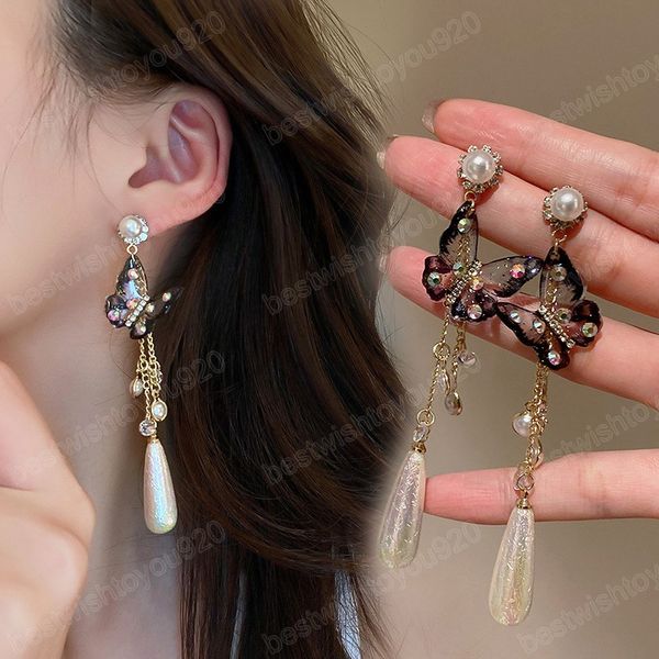 fashion women pearl dangle earrings embroidery butterfly crystal long tassel earrings jewelry for femme girls gift, Silver
fashion women pearl dangle earrings embroidery butterfly crystal long tassel earrings jewelry for femme girls gift, Silver
