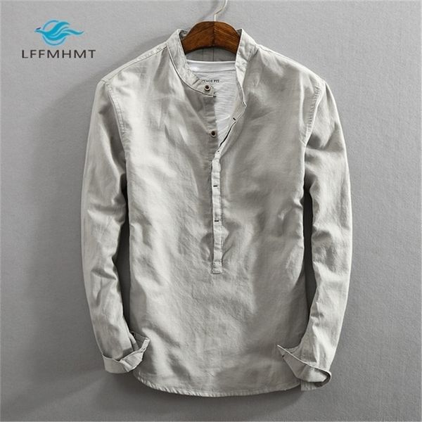 men spring autumn fashion brand japan style slim fit cotton linen solid color stand collar casual long sleeve shirt pullovers, White;black
men spring autumn fashion brand japan style slim fit cotton linen solid color stand collar casual long sleeve shirt pullovers, White;black