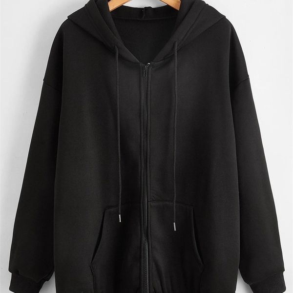 y2k clothes hoodies sweatshirt solid drawstring zip up drop shoulder hoodie women oversize coat harajuku streetwear 220804, Black 
y2k clothes hoodies sweatshirt solid drawstring zip up drop shoulder hoodie women oversize coat harajuku streetwear 220804, Black