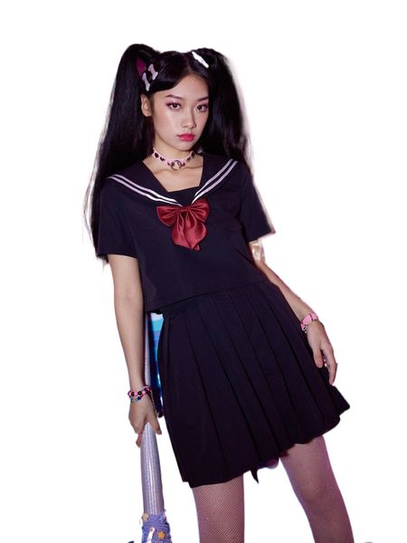 romwe anime bow front sailor collar & pleated skirt g3sp#, White