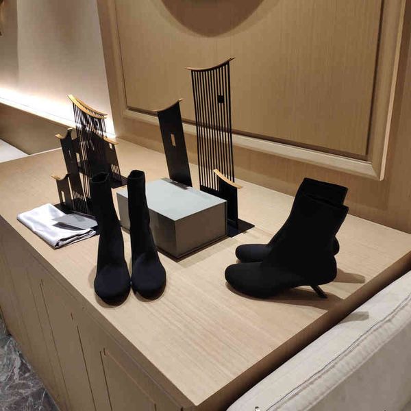 women's round head boots elastic boots winter shoes novel strange style, Black