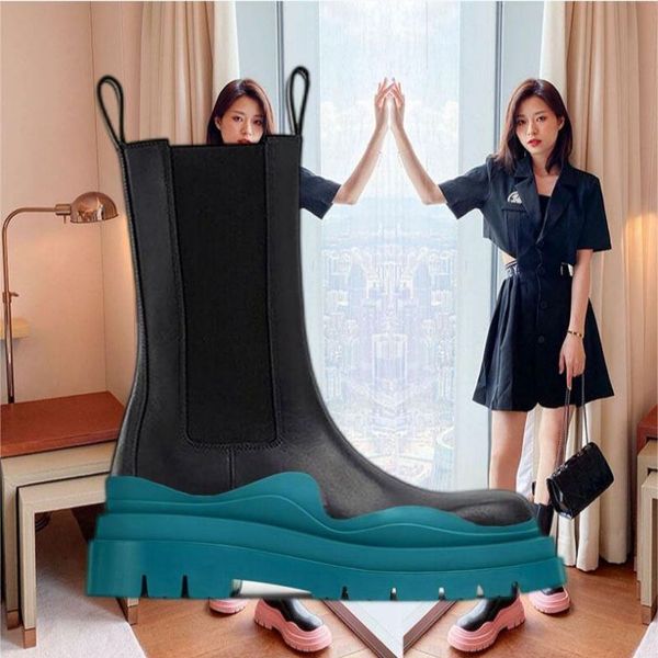 two tone tire chelsea boots women platform chunky boot lady luxe design men calf desiger mid tube calfskin slip-on style round toe boots but, Black
two tone tire chelsea boots women platform chunky boot lady luxe design men calf desiger mid tube calfskin slip-on style round toe boots but, Black