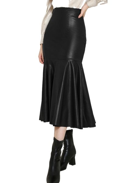 high waist mermaid hem pu leather skirt h0ai#, Black 
high waist mermaid hem pu leather skirt h0ai#, Black