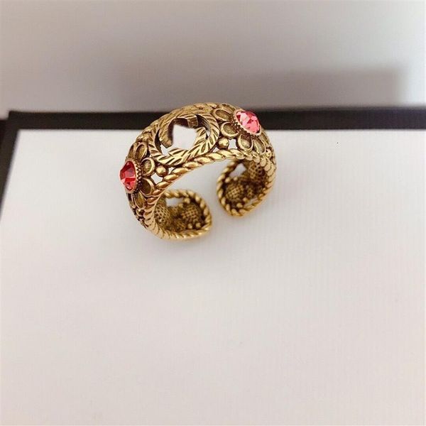 g family gujia new double g letter petal inlaid ring2387, Silver