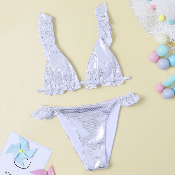 girls metallic ruffle trim triangle bikini set girl swimsuit kids two piece children's swimwear teenage bathing suits 220315, Blue
girls metallic ruffle trim triangle bikini set girl swimsuit kids two piece children's swimwear teenage bathing suits 220315, Blue