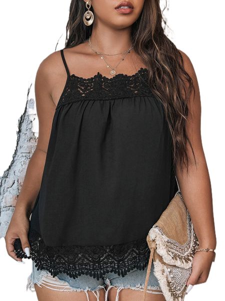 plus guipure lace panel cami g4aw#, Black 
plus guipure lace panel cami g4aw#, Black