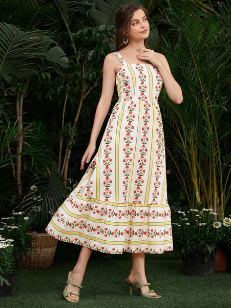 ruffle hem floral cami dress t6pj#, Black;gray
ruffle hem floral cami dress t6pj#, Black;gray