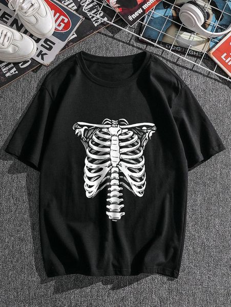 men skeleton print tee m0o5#, White;black