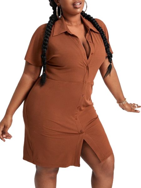 sxy plus button through split fitted dress u0vt#, Black 
sxy plus button through split fitted dress u0vt#, Black